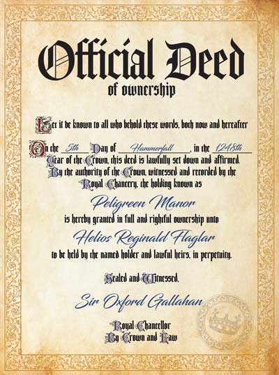 Property Deed - A Dungeons and Dragons Handout and Document by the Thieves Guild