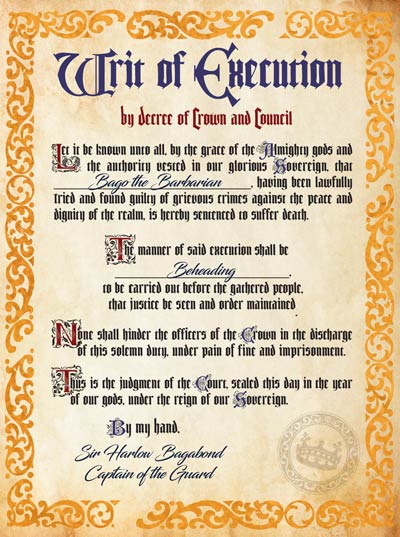 Writ of Execution - A Dungeons and Dragons Handout and Document by the Thieves Guild
