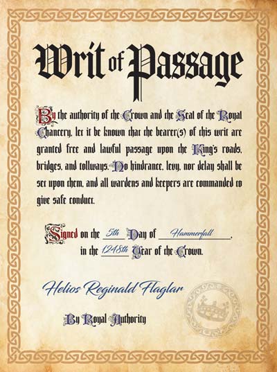 Writ of Passage - A Dungeons and Dragons Handout and Document by the Thieves Guild