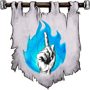 The Symbol of Azuth - Human left hand pointing index finger upward outlined in blue fire