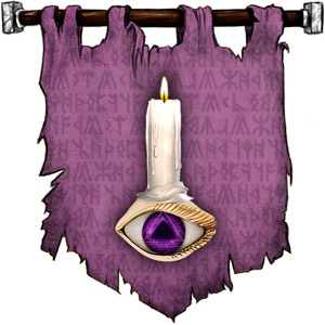 The Symbol of Deneir - Lit candle above purple eye with triangular pupil