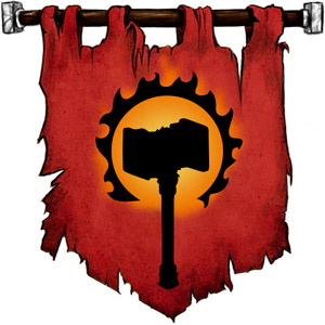 The Symbol of Flandal Steelskin - Flaming hammer
