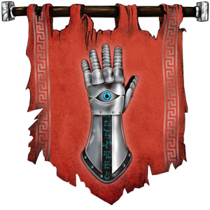 The Symbol of Helm - Staring eye with one pupil on an upright war gauntlet