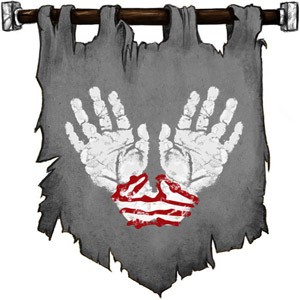 The Symbol of Ilmater - Pair of white hands bound at the wrists with a red cord