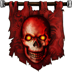 The Symbol of Iuz - Grinning human skull, or a human skull with blood-red highlights.