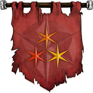 The Symbol of Lliira - A triangle of three six-pointed stars (red, orange, yellow)