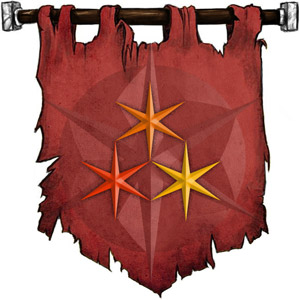 The Symbol of Lliira - A triangle of three six-pointed stars (red, orange, yellow)