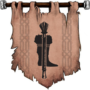 The Symbol of Marthammor Duin - Upright mace infront of a fur-trimmed leather boot