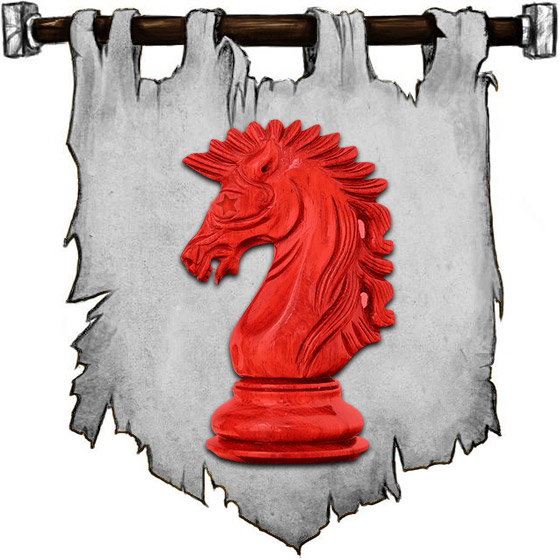 The Symbol of Red Knight - Red knight chess piece (horse) with stars for eyes