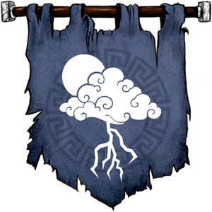 The Symbol of Stronmaus - A forked lightning bolt descending from a cloud that partly obscured the sun