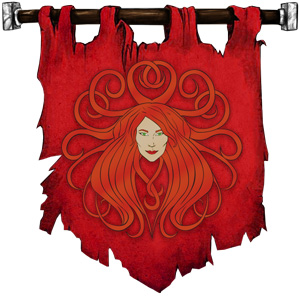 The Symbol of Sune - Face of a red-haired, ivory-skinned beautiful woman