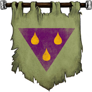 The Symbol of Talona - Three amber teardrops on a purple triangle