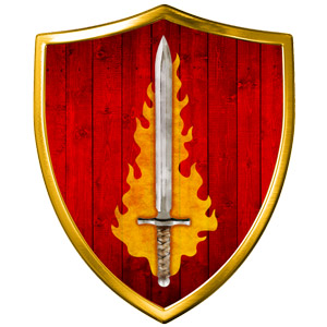 The Symbol of Tempus - A blazing silver sword on a blood-red shield