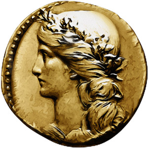 The Symbol of Waukeen - Upright coin with Waukeen's profile facing left