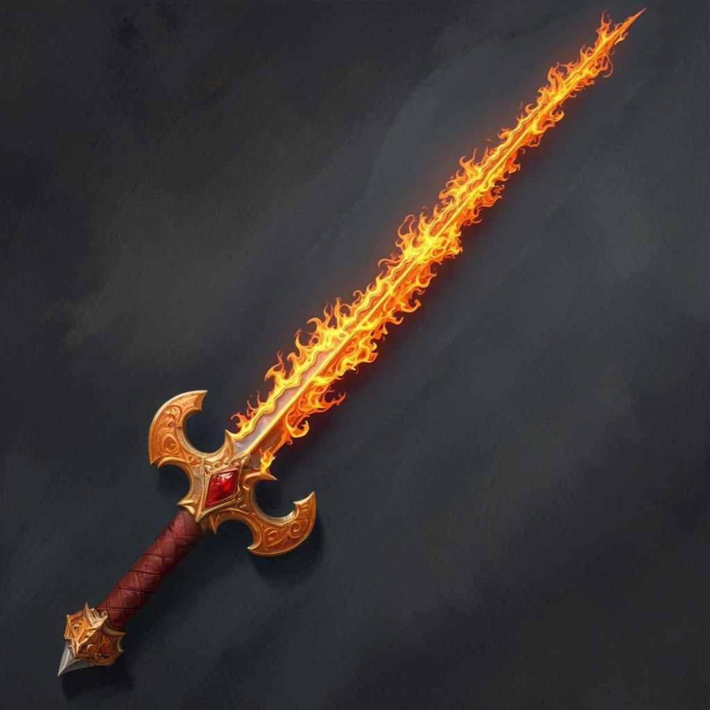 D&D magic item image - Flame Tongue (on fire)
