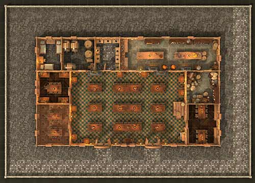 Banquet Hall, Basic - A Dungeons and Dragons Map by the Thieves Guild